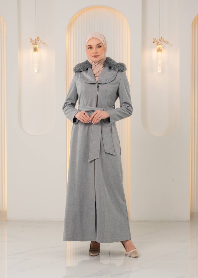 1393 مانطو جوخ ياقة مدورة - فضي