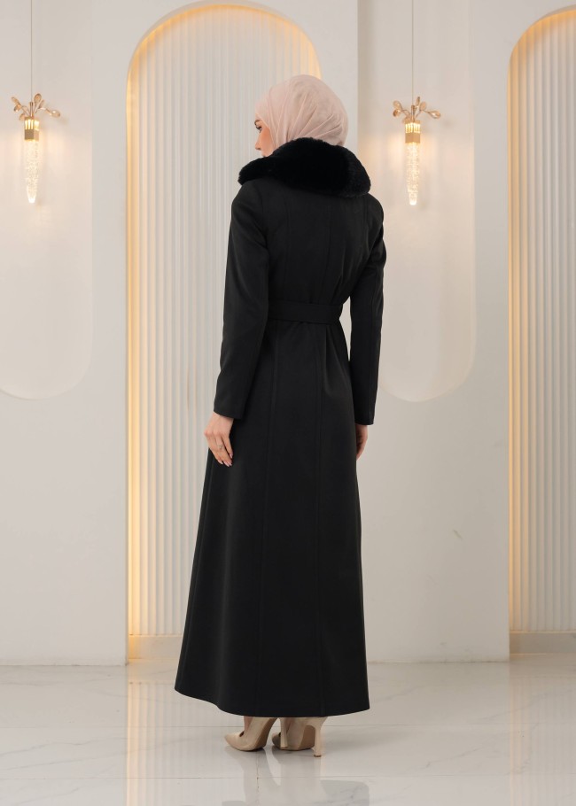 1393 مانطو جوخ ياقة مدورة - اسود