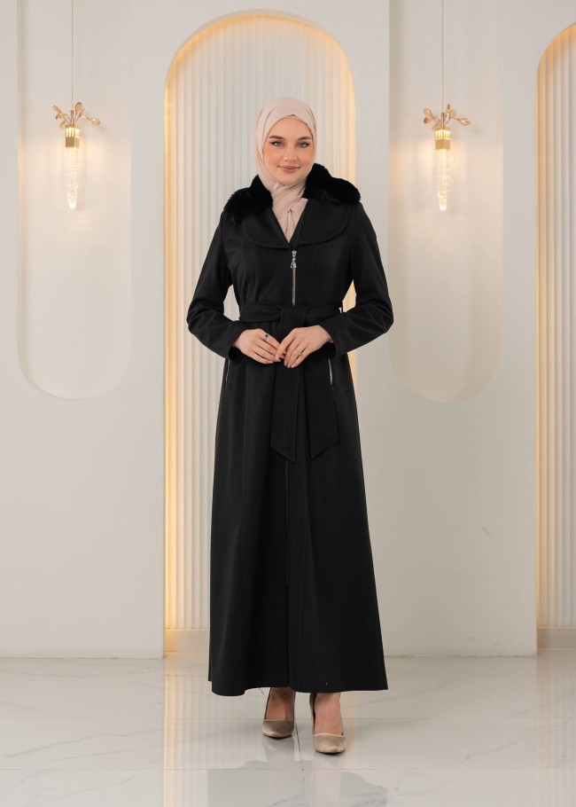 1393 مانطو جوخ ياقة مدورة - اسود