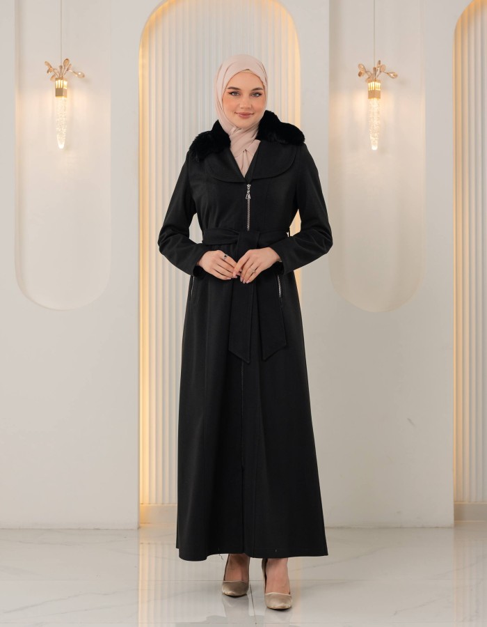 1393 مانطو جوخ ياقة مدورة - اسود