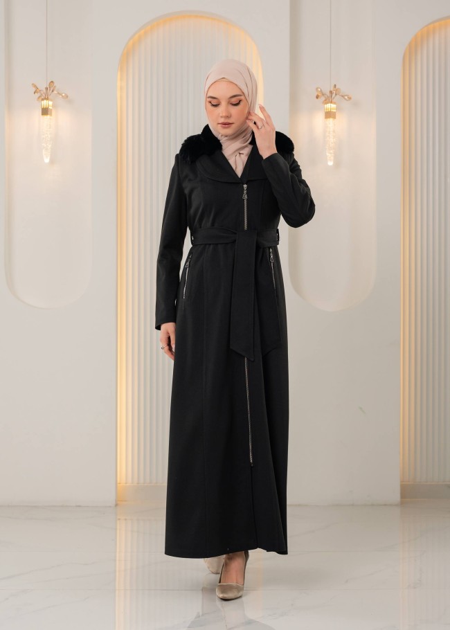 1393 مانطو جوخ ياقة مدورة - اسود