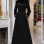 Long Women's Suede Coat with Detachable Fur Collar 1396  - black