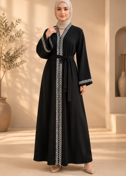 742  عباية تطريز كامل - فضي