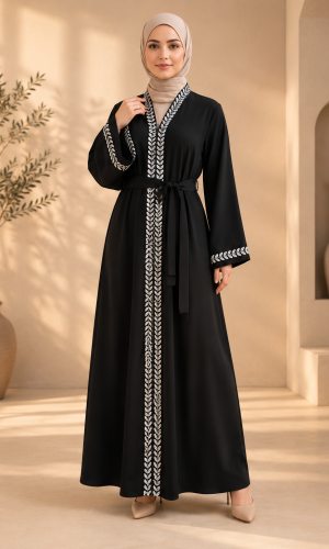 742  عباية تطريز كامل - فضي
