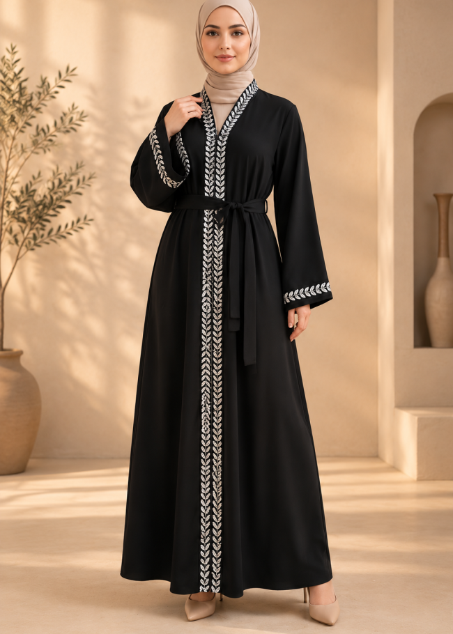 742  عباية تطريز كامل - فضي