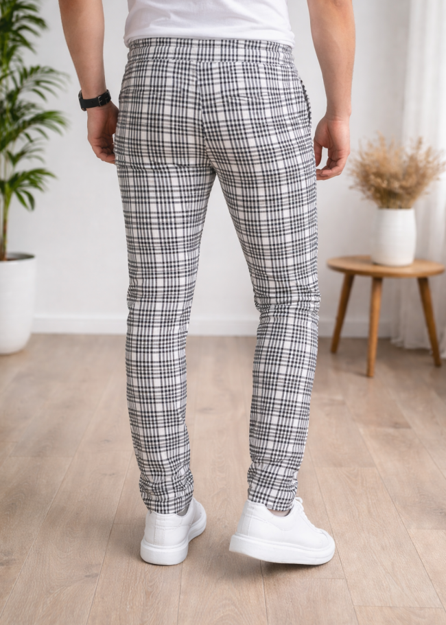 بنطلون رسمي - سبور - كارو | كود: 2004 - ابيض