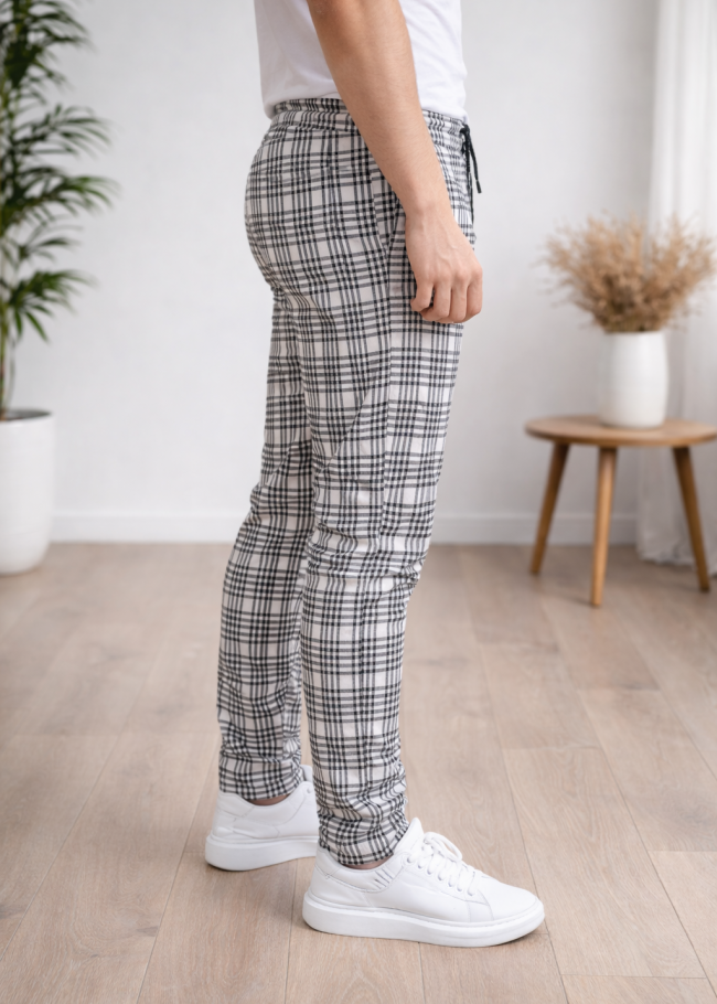 بنطلون رسمي - سبور - كارو | كود: 2004 - ابيض