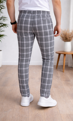 Herren Karierte Hose Slim Fit mit Kordelzug 2004 - Grau