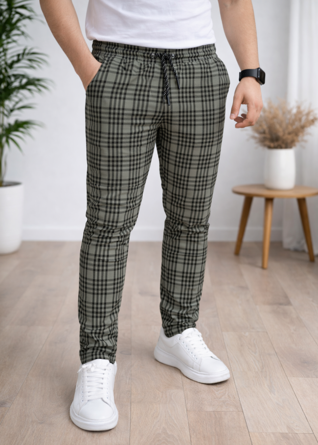 بنطلون رسمي - سبور - كارو | كود: 2004 - زيتي