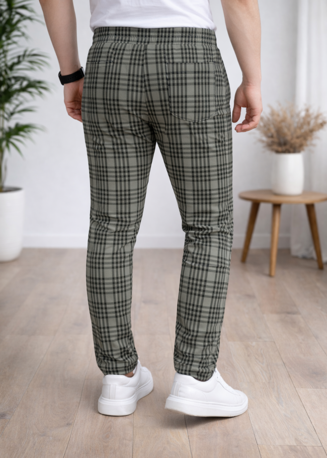 بنطلون رسمي - سبور - كارو | كود: 2004 - زيتي