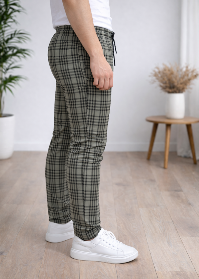 بنطلون رسمي - سبور - كارو | كود: 2004 - زيتي