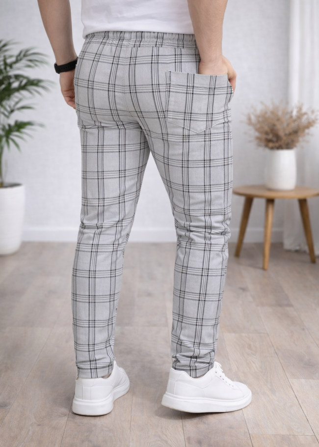 بنطلون رسمي - سبور - كارو | كود: 2009 - فضي