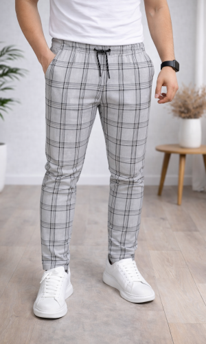 بنطلون رجالي كارو قصة سليم فت 2009 - فضي