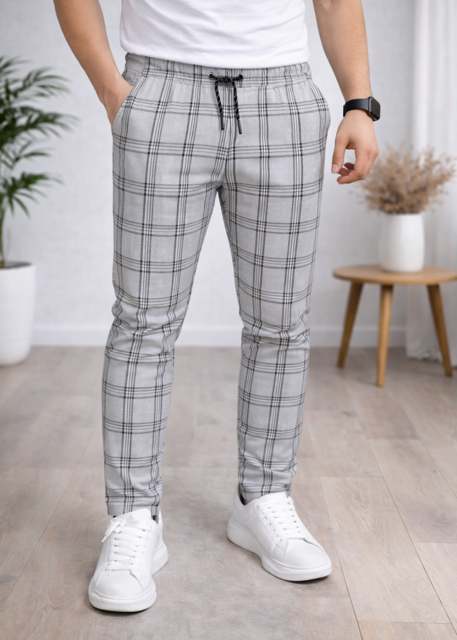 بنطلون رسمي - سبور - كارو | كود: 2009 - فضي