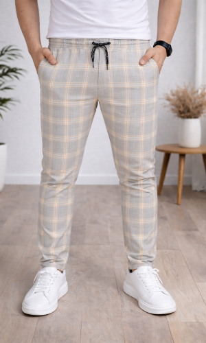 بنطلون رجالي كارو قصة سليم فت 2009 - ابيض