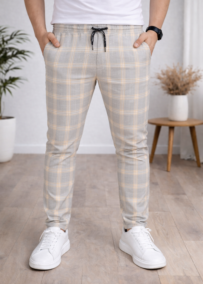 بنطلون رسمي - سبور - كارو | كود: 2009 - ابيض