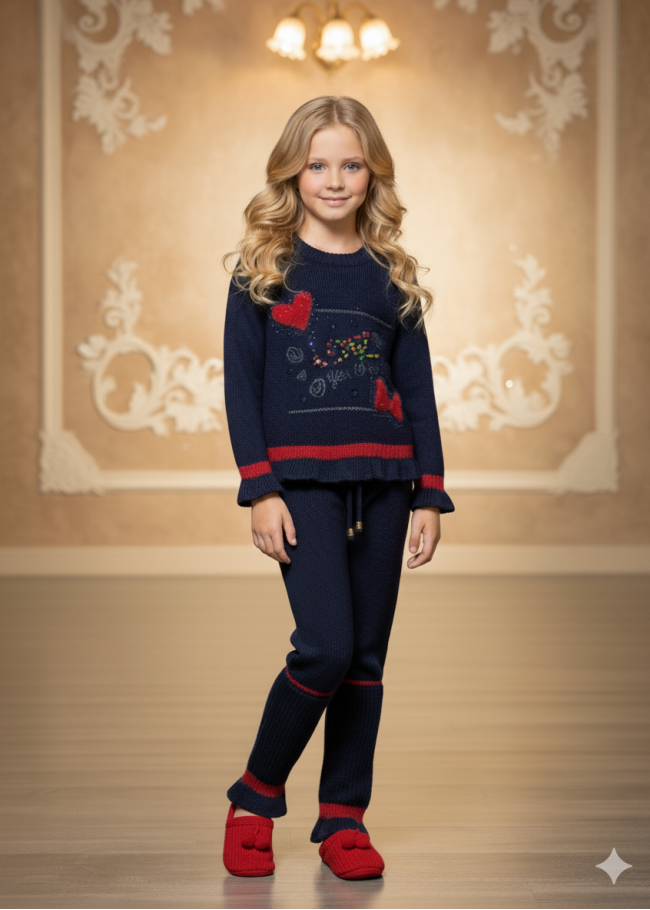 3107 بجامة تريكو LOVE - كحلي