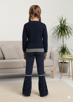 Girls Winter Knit Set with Pearl Embellishment 3108 - deep blue