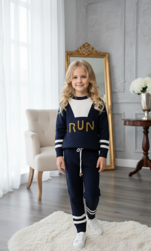 طقم بناتي شتوي RUN تريكو 3109 - كحلي