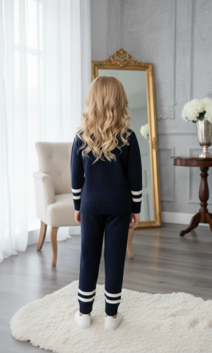 طقم بناتي شتوي RUN تريكو 3109 - كحلي