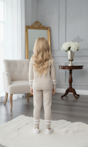 طقم بناتي شتوي RUN تريكو 3109 - بيج