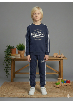 بيجاما ولادي محير شتوي قطن 3 خيط مصوف 3110  - كحلي