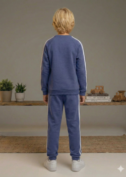 بيجاما ولادي محير شتوي قطن 3 خيط مصوف 3110  - ازرق