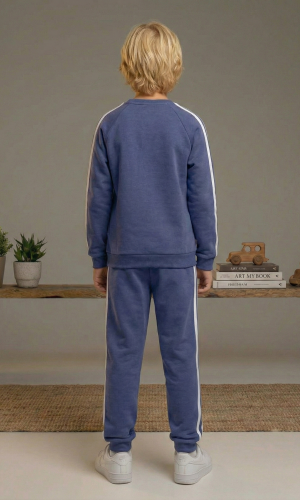 بيجاما ولادي محير شتوي قطن 3 خيط مصوف 3110  - ازرق
