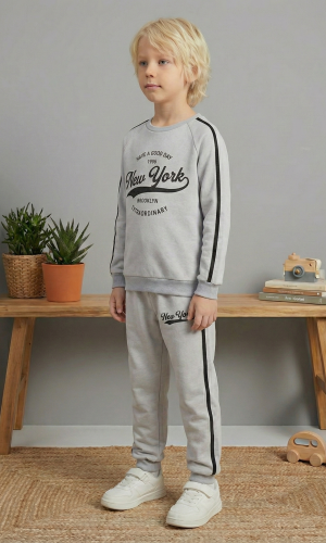 بيجاما ولادي محير شتوي قطن 3 خيط مصوف 3110  - فضي