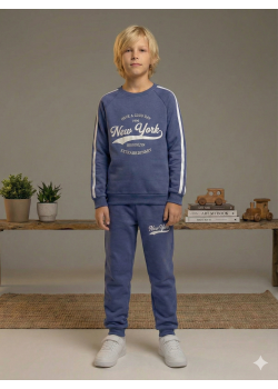 بيجاما ولادي محير شتوي قطن 3 خيط مصوف 3110  - ازرق