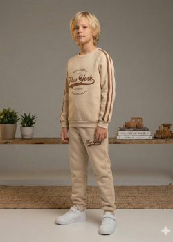 بيجاما ولادي محير شتوي قطن 3 خيط مصوف 3110  - بيج