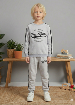 بيجاما ولادي محير شتوي قطن 3 خيط مصوف 3110  - فضي