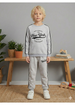 بيجاما ولادي محير شتوي قطن 3 خيط مصوف 3110  - فضي