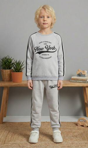 بيجاما ولادي محير شتوي قطن 3 خيط مصوف 3110  - فضي