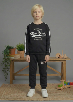 بيجاما ولادي محير شتوي قطن 3 خيط مصوف 3110  - اسود