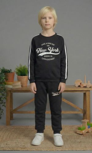 بيجاما ولادي محير شتوي قطن 3 خيط مصوف 3110  - اسود