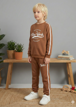 بيجاما ولادي محير شتوي قطن 3 خيط مصوف 3110  - بني