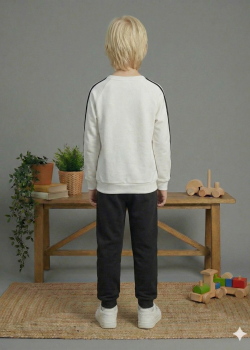 بيجاما ولادي محير شتوي قطن 3 خيط مصوف 3110  - ابيض