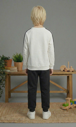 بيجاما ولادي محير شتوي قطن 3 خيط مصوف 3110  - ابيض