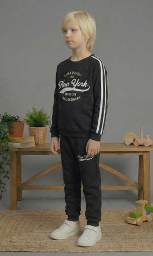 بيجاما ولادي محير شتوي قطن 3 خيط مصوف 3110  - اسود