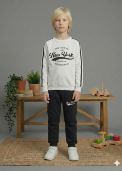 بيجاما ولادي محير شتوي قطن 3 خيط مصوف 3110  - ابيض