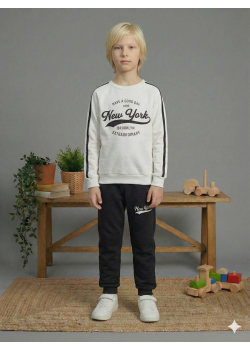 بيجاما ولادي محير شتوي قطن 3 خيط مصوف 3110  - ابيض