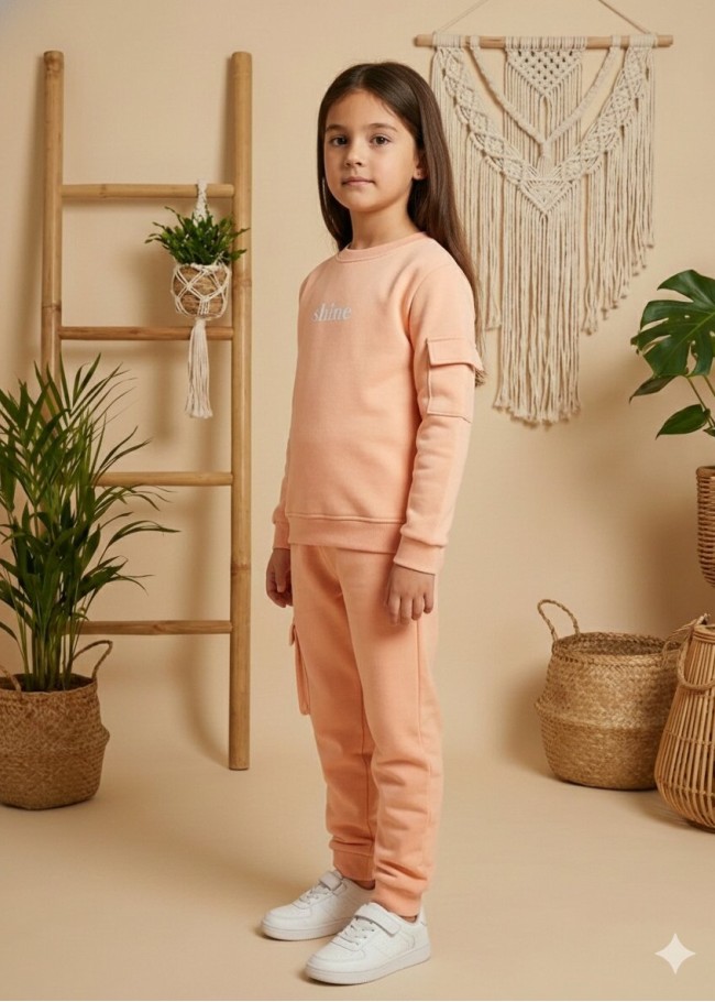 Mädchen Winter-Pyjama aus Baumwolle (3-Faden) Slim Fit 3111 - Rosa