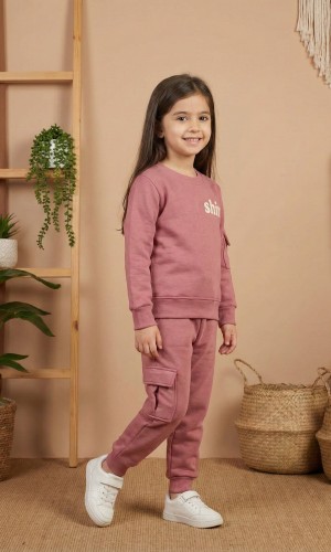 بيجاما بناتي شتوي قطن 3 خيط مع جيوب جانبية 3111 - فوشي