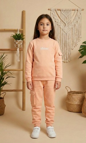 بيجاما بناتي شتوي قطن 3 خيط مع جيوب جانبية 3111 - زهر