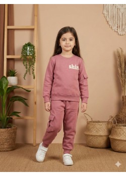 بيجاما بناتي شتوي قطن 3 خيط مع جيوب جانبية 3111 - فوشي