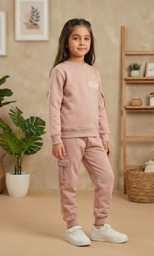Mädchen Winter-Pyjama aus Baumwolle (3-Faden) Slim Fit 3111 - Puder