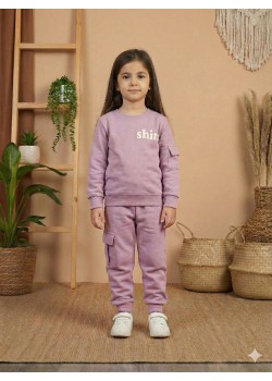 بيجاما بناتي شتوي قطن 3 خيط مع جيوب جانبية 3111 - نهدي