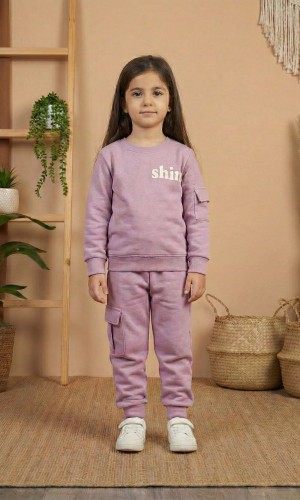 بيجاما بناتي شتوي قطن 3 خيط مع جيوب جانبية 3111 - نهدي