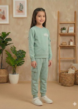 بيجاما بناتي شتوي قطن 3 خيط مع جيوب جانبية 3111 - عفني